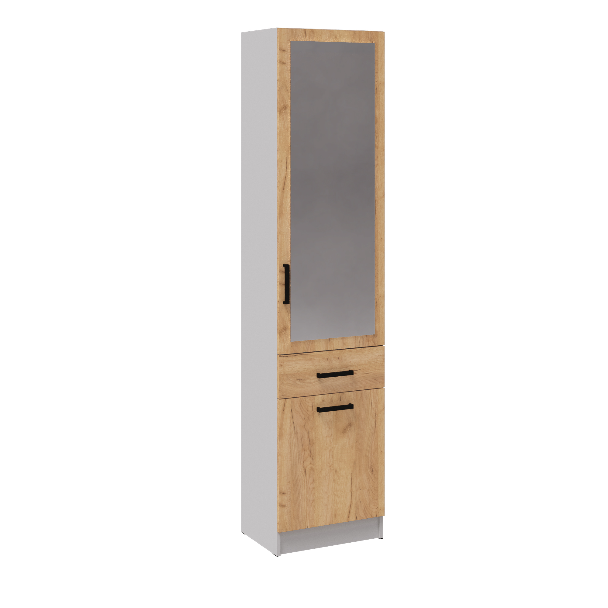 Прихожая Кевин пенал с зеркалом белый/дуб крафт золотой
